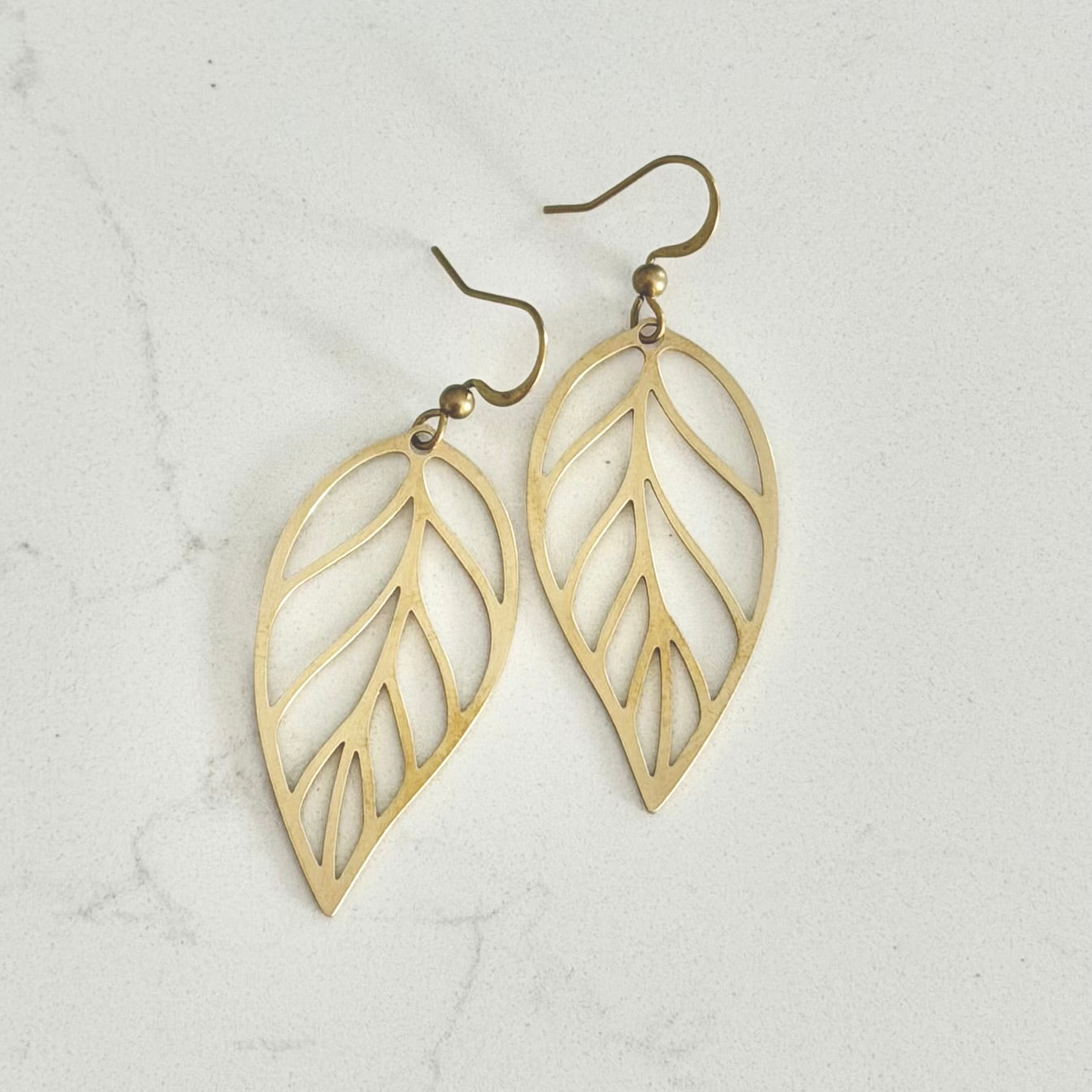 Brass Leaf Earrings | Large