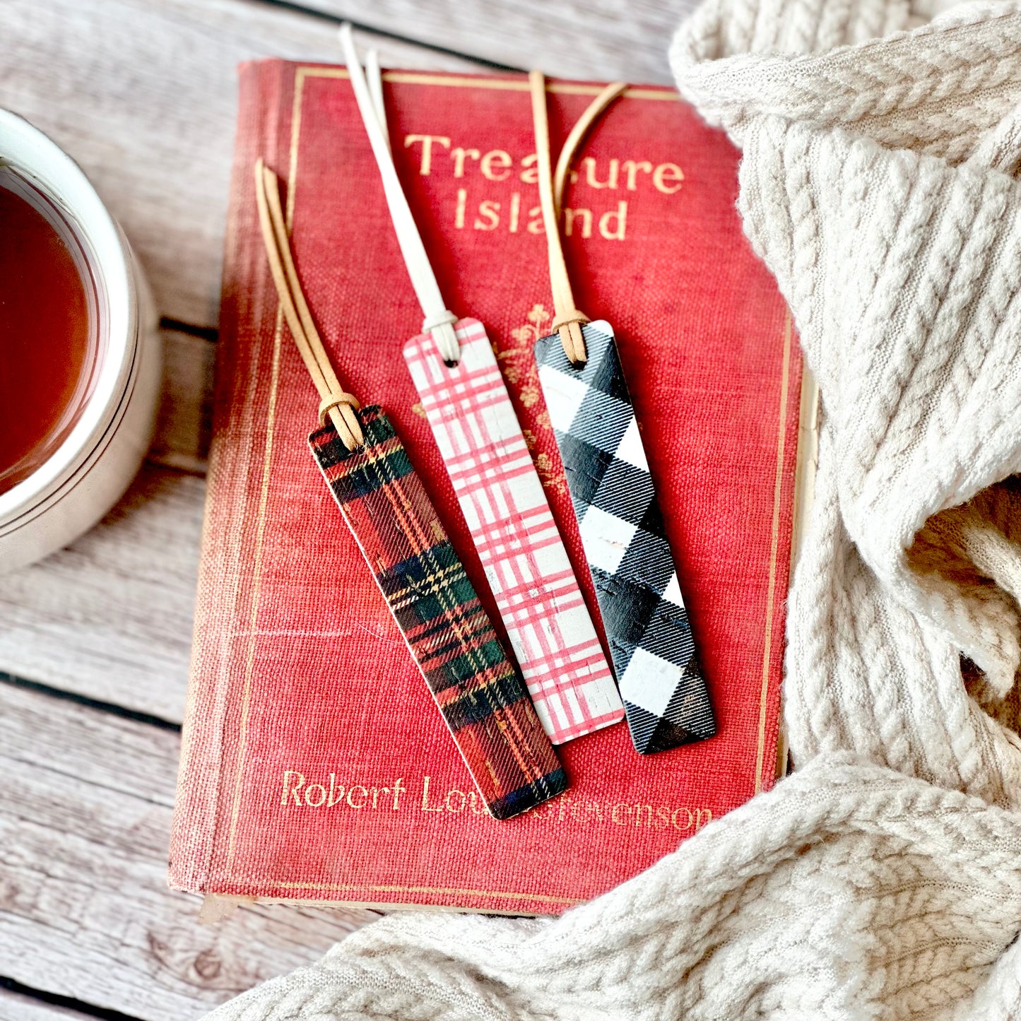 Leather Bookmark - Holiday Plaids