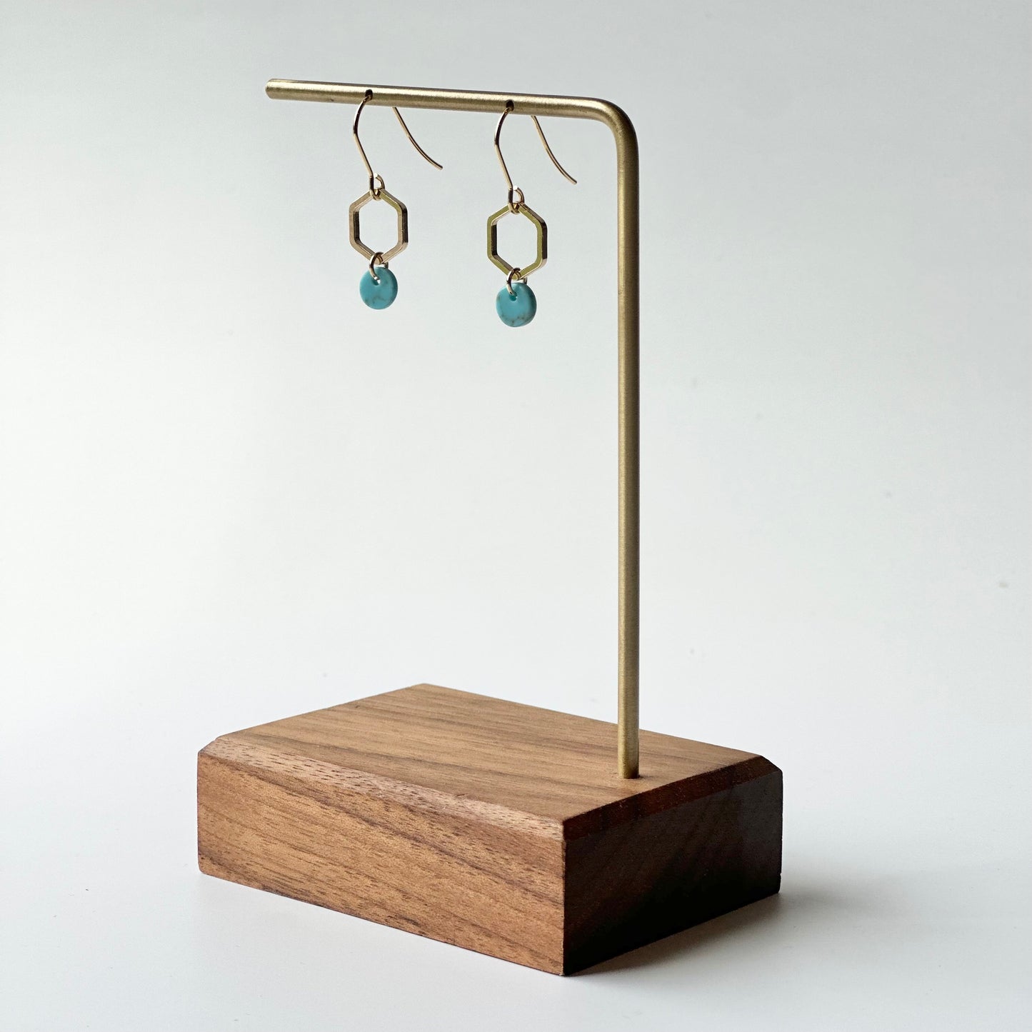 Petite Gold Hexagon + Howlite Earrings