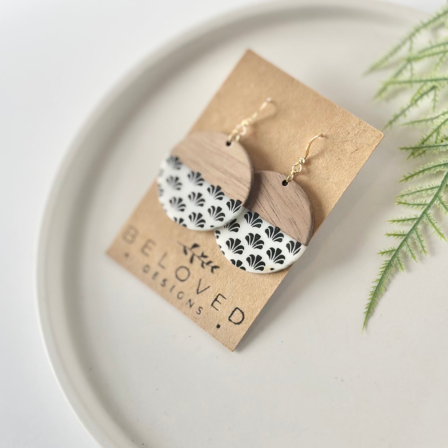 B + W Flowers Resin + Wood Earrings