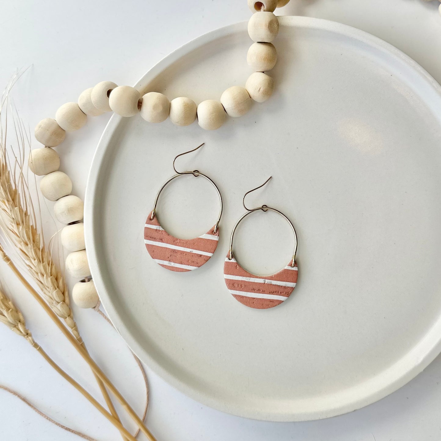 Terracotta Stripe Cork Leather + Arch Earrings