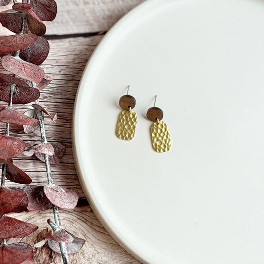 Hammered Brass Oval Stud Earrings