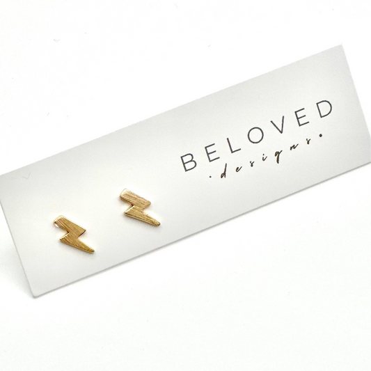 Lightning Stud Earrings | Brushed Gold