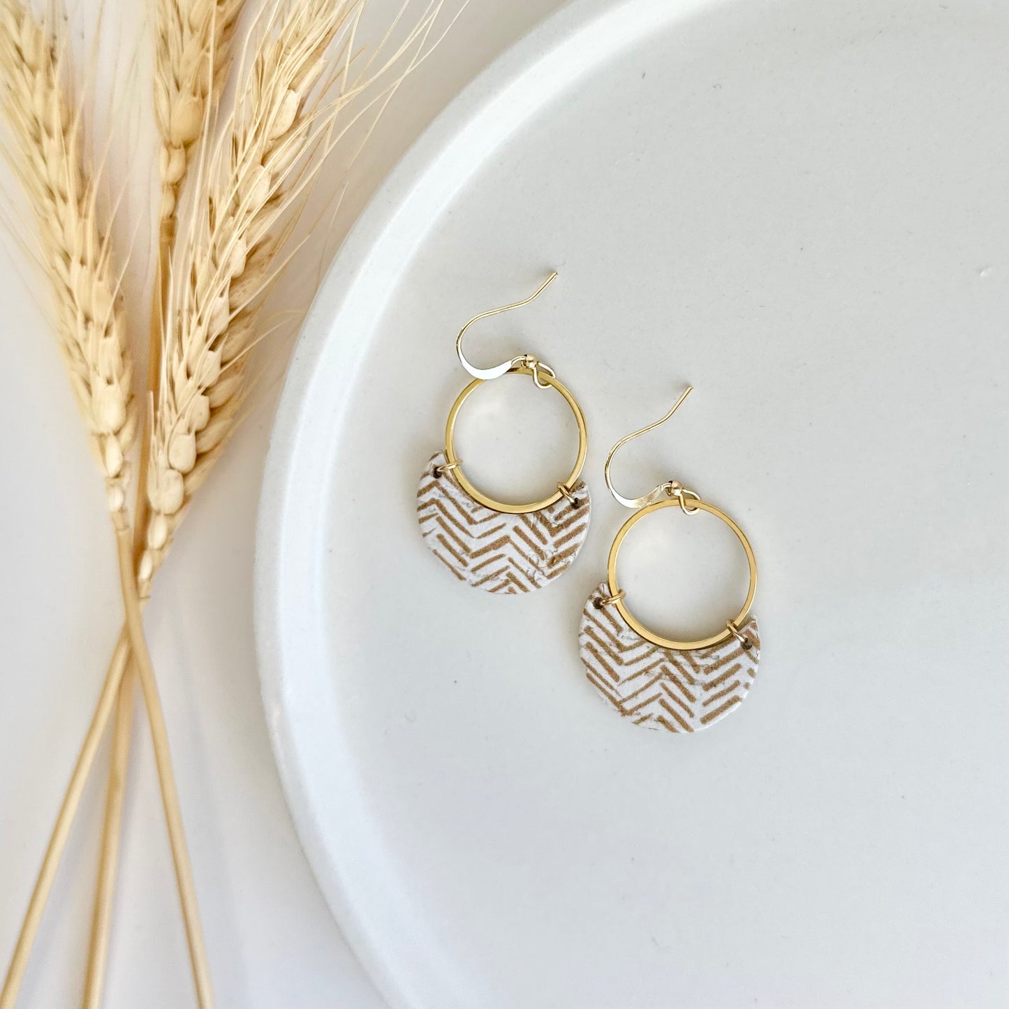 Golden Chevron Leather Crescent + Hoop Earrings