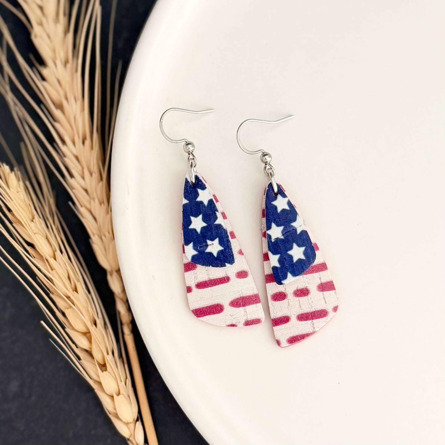 Cork Leather Double Drop Leaf Earrings | Stars + Dotted Stripes