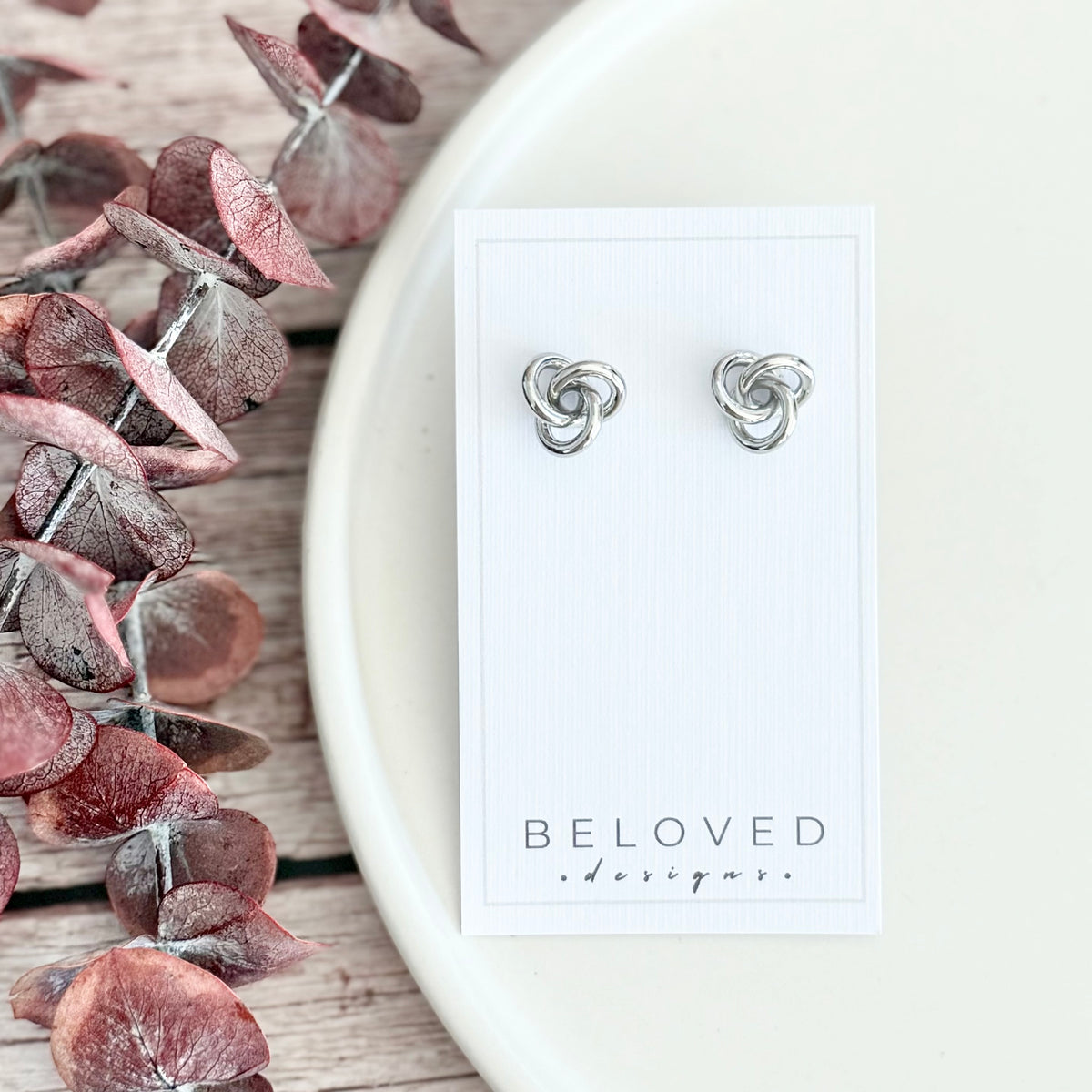 Love Knot Stud Earrings | Rhodium Large