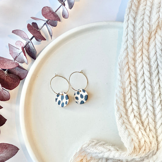 Beige Leopard Cork Leather Circle + Hoop Earrings