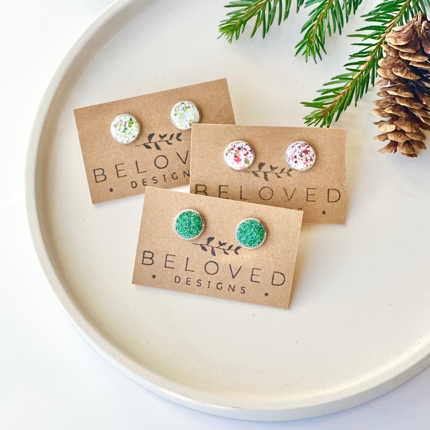 Holiday Sparkle Textured Leather Stud Earrings