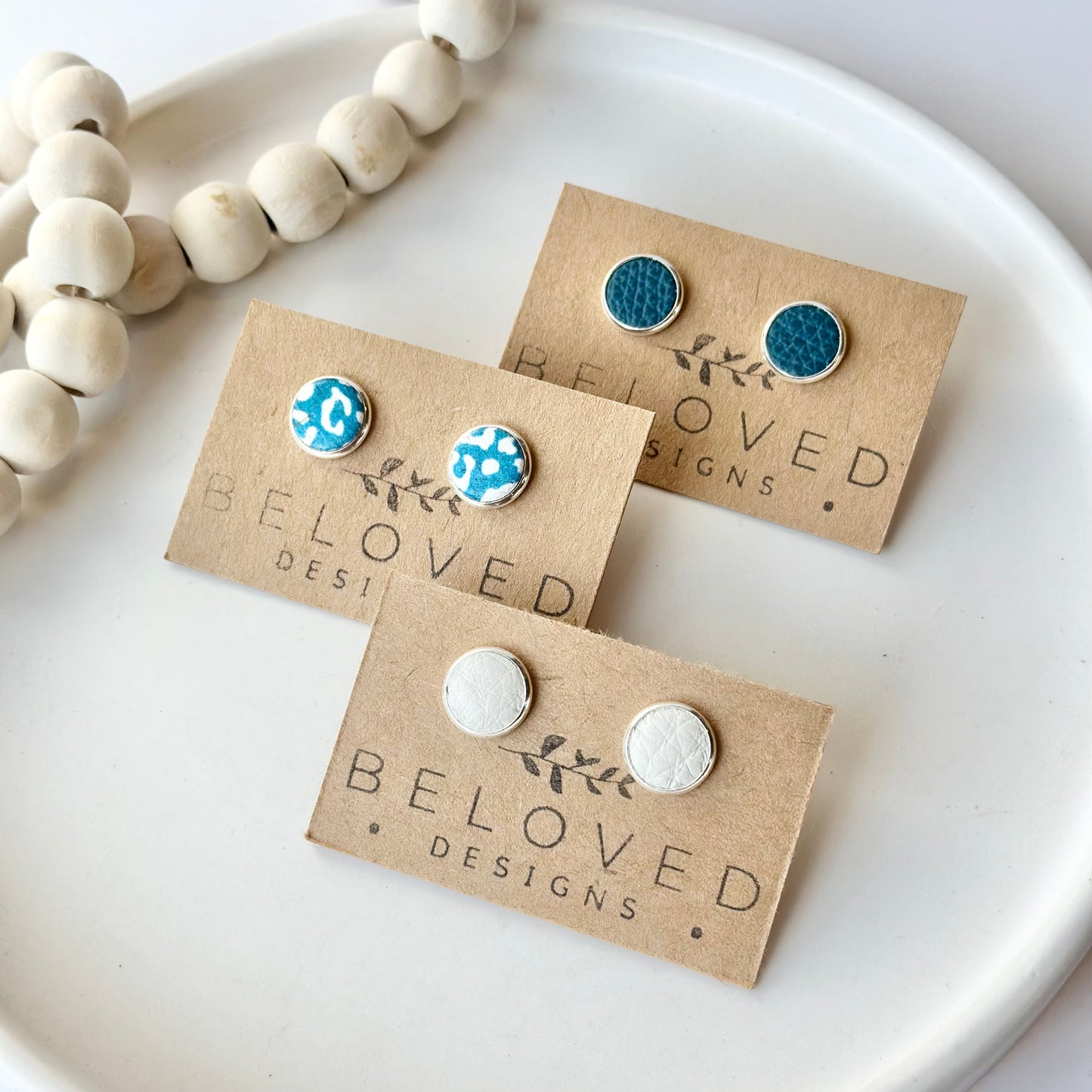 Teal Leather Stud Collection - 10mm