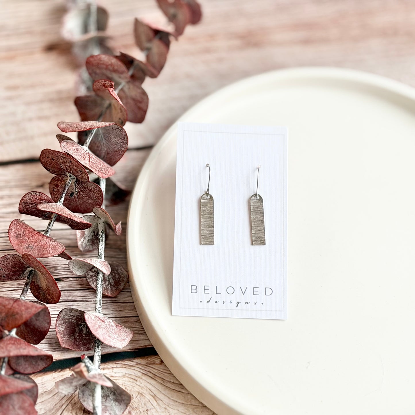 Brushed Bar Earrings | Rhodium