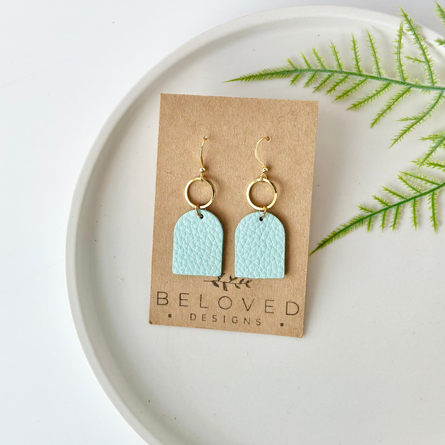 Mint Leather Hoop Earrings