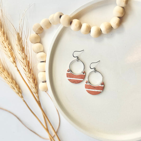 Terracotta Cork Leather Crescent + Hoop Earrings