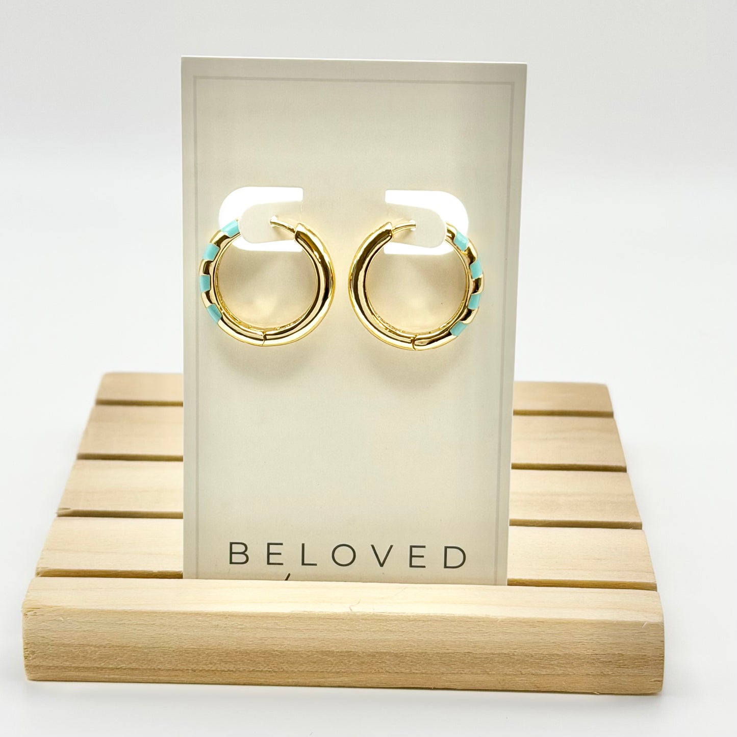 Turquoise Stripe Huggies | Gold