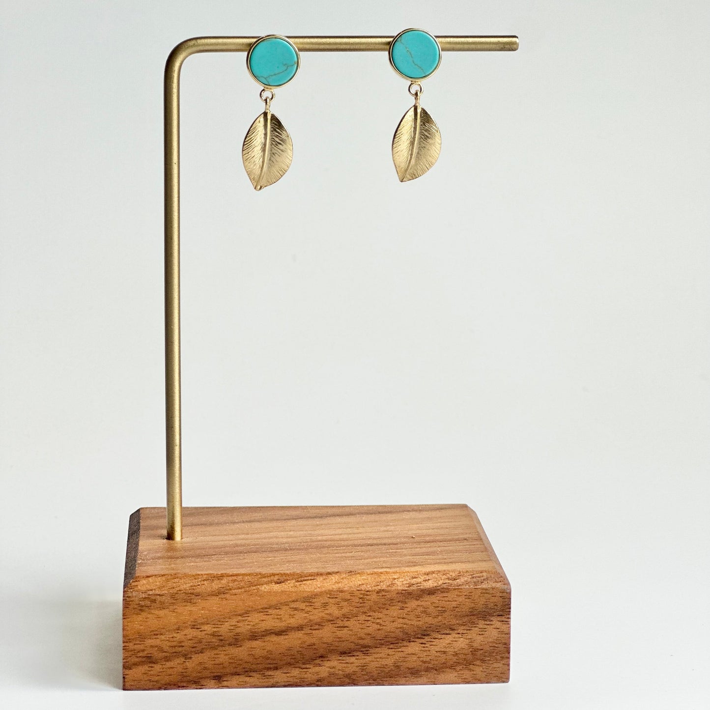 Turquoise Howlite Stud + Gold Leaf Earrings