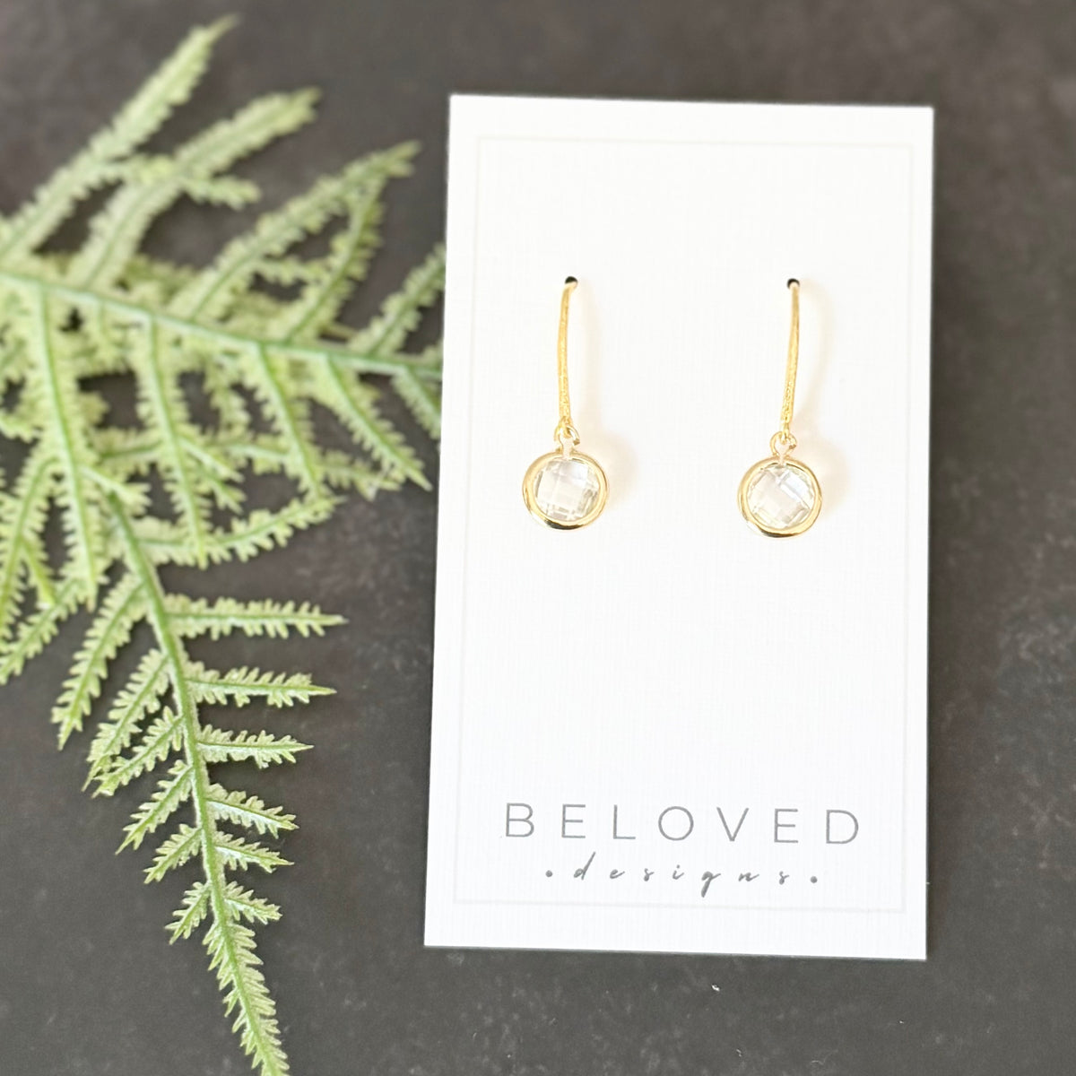 Fish Hook + Crystal Earrings | Gold