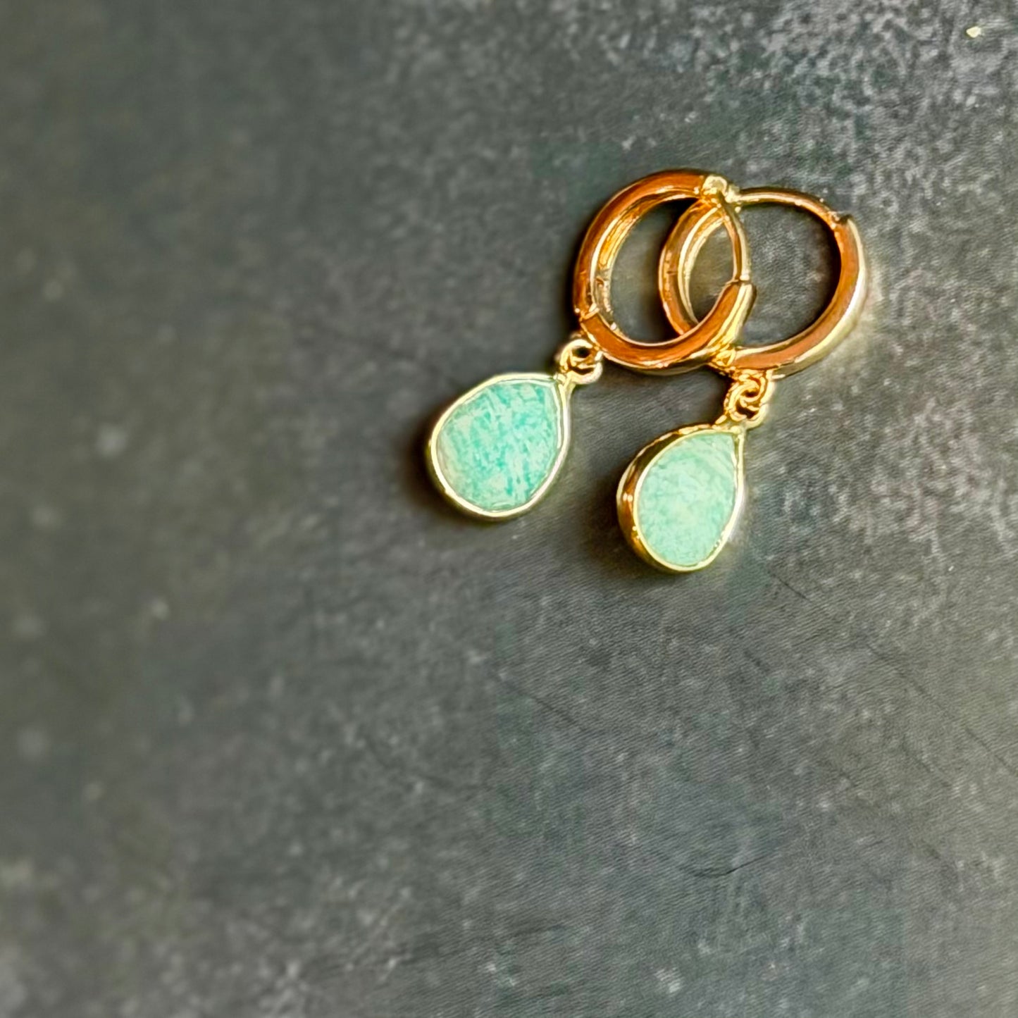 Gold Huggie + Opaque Mint Teardrop Earrings
