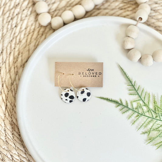 Dalmatian Cork Leather Circle + Hoop Earrings