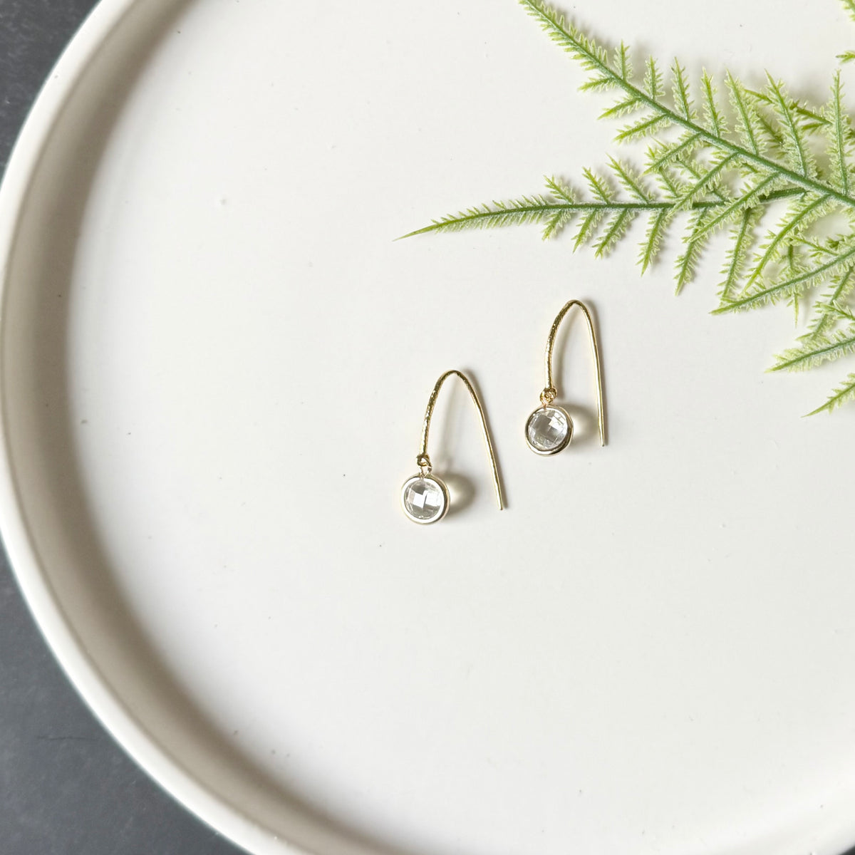 Fish Hook + Crystal Earrings | Gold