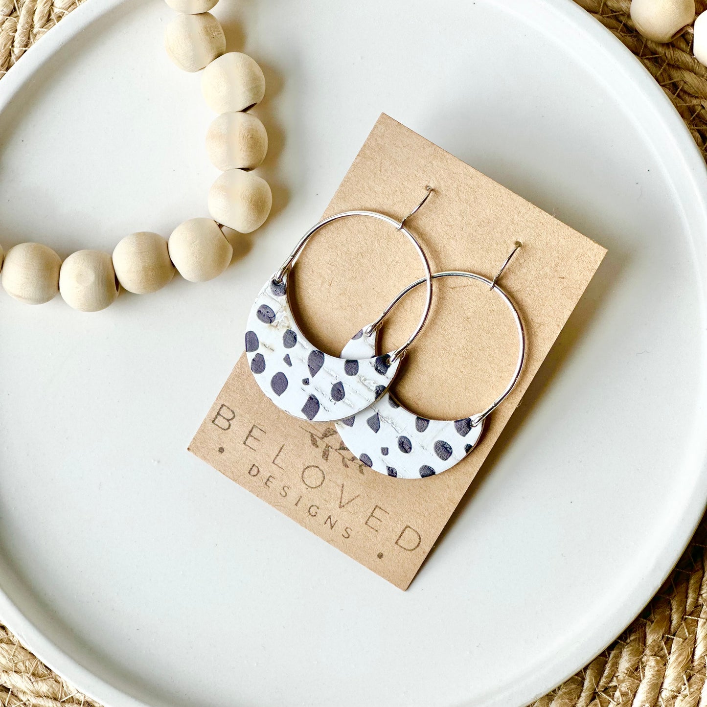 Dalmatian Cork Leather + Arch Earrings