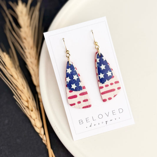 Cork Leather Double Drop Leaf Earrings | Stars + Dotted Stripes