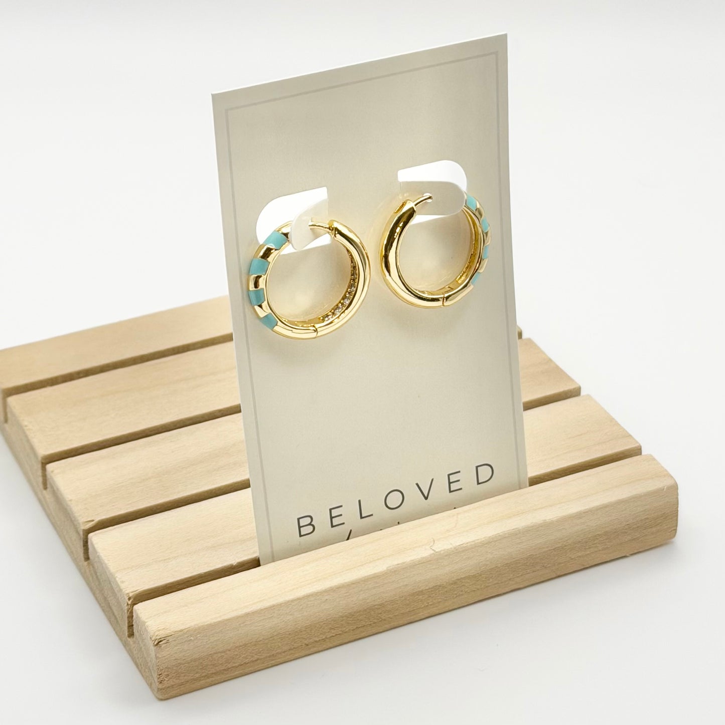 Turquoise Stripe Huggies | Gold