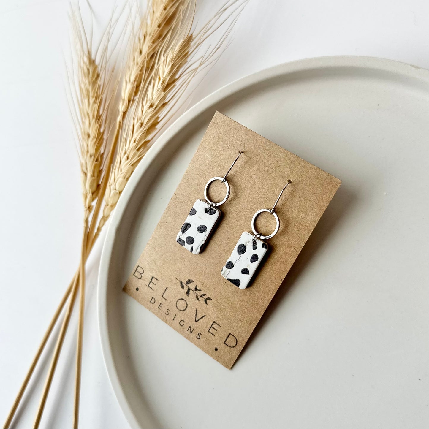 Dalmatian Cork Leather + Hoop Earrings