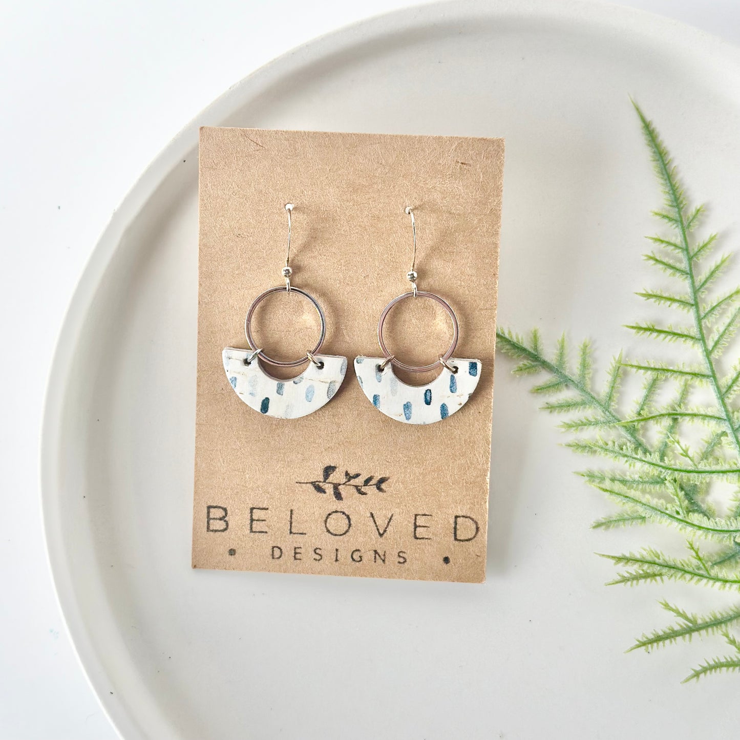 Raindrop Cork Leather Crescent + Hoop Earrings