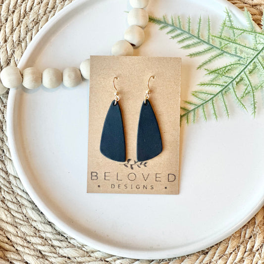 Black Leather Drop Leaf Earrings