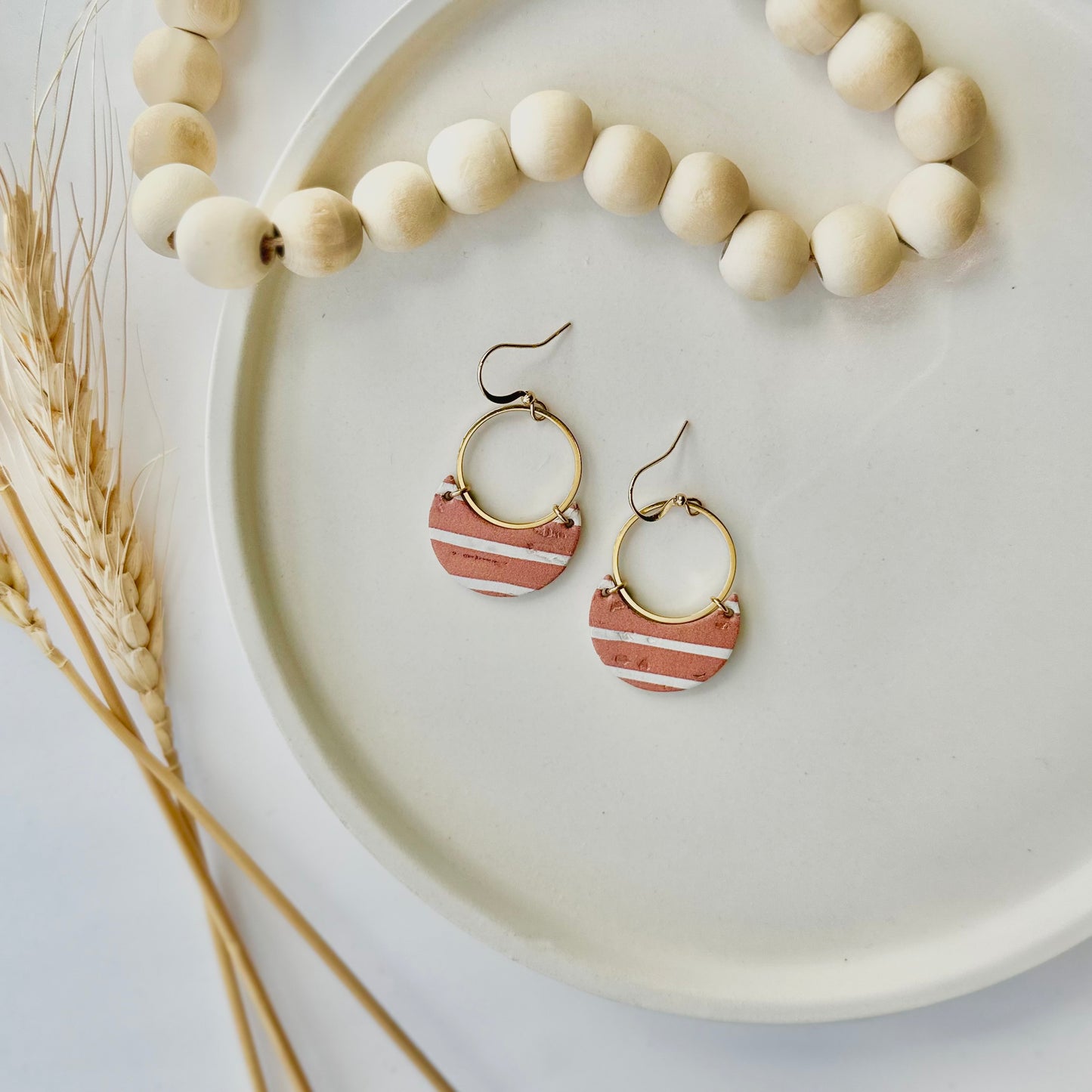 Terracotta Cork Leather Crescent + Hoop Earrings