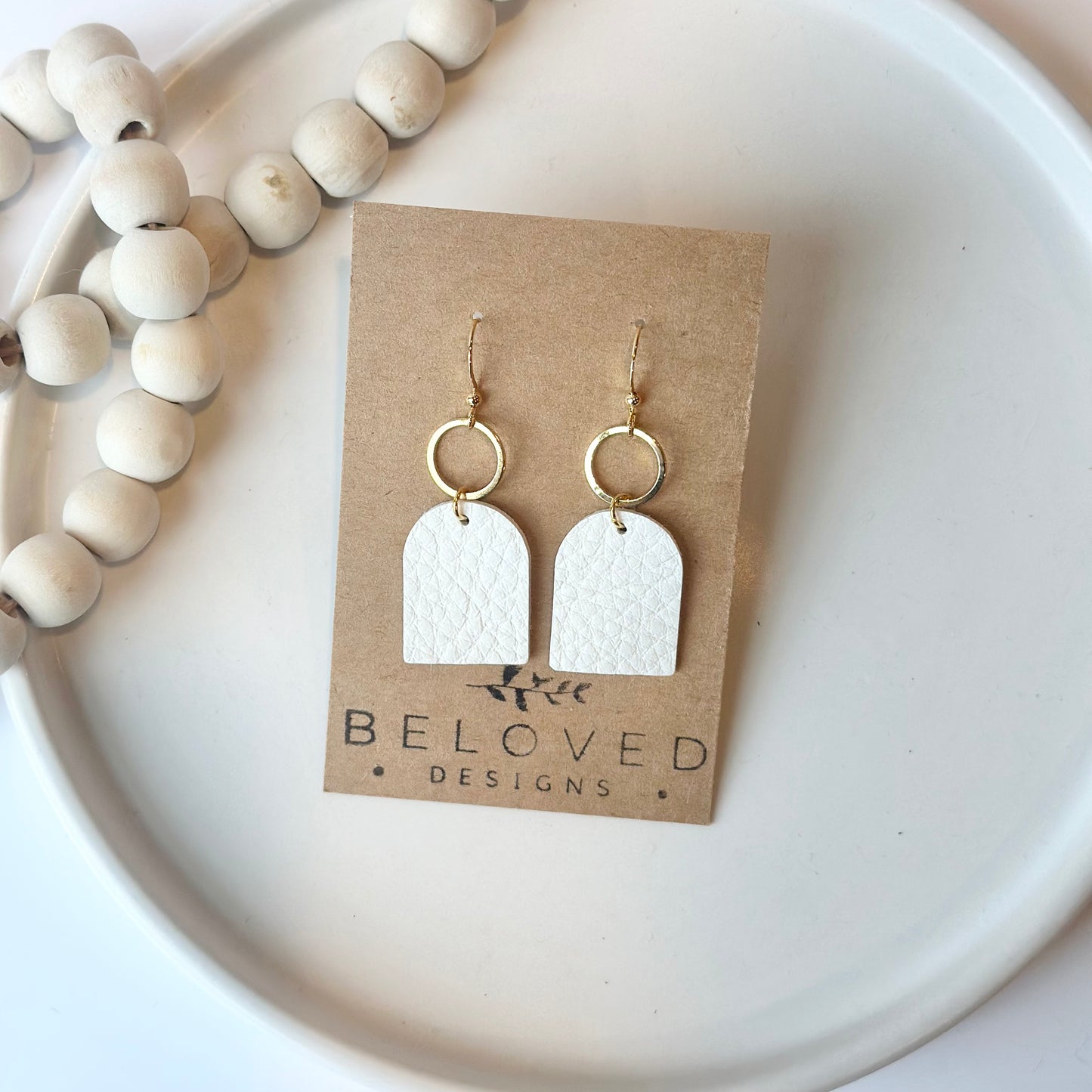Snow White Leather Arch + Hoop Earrings