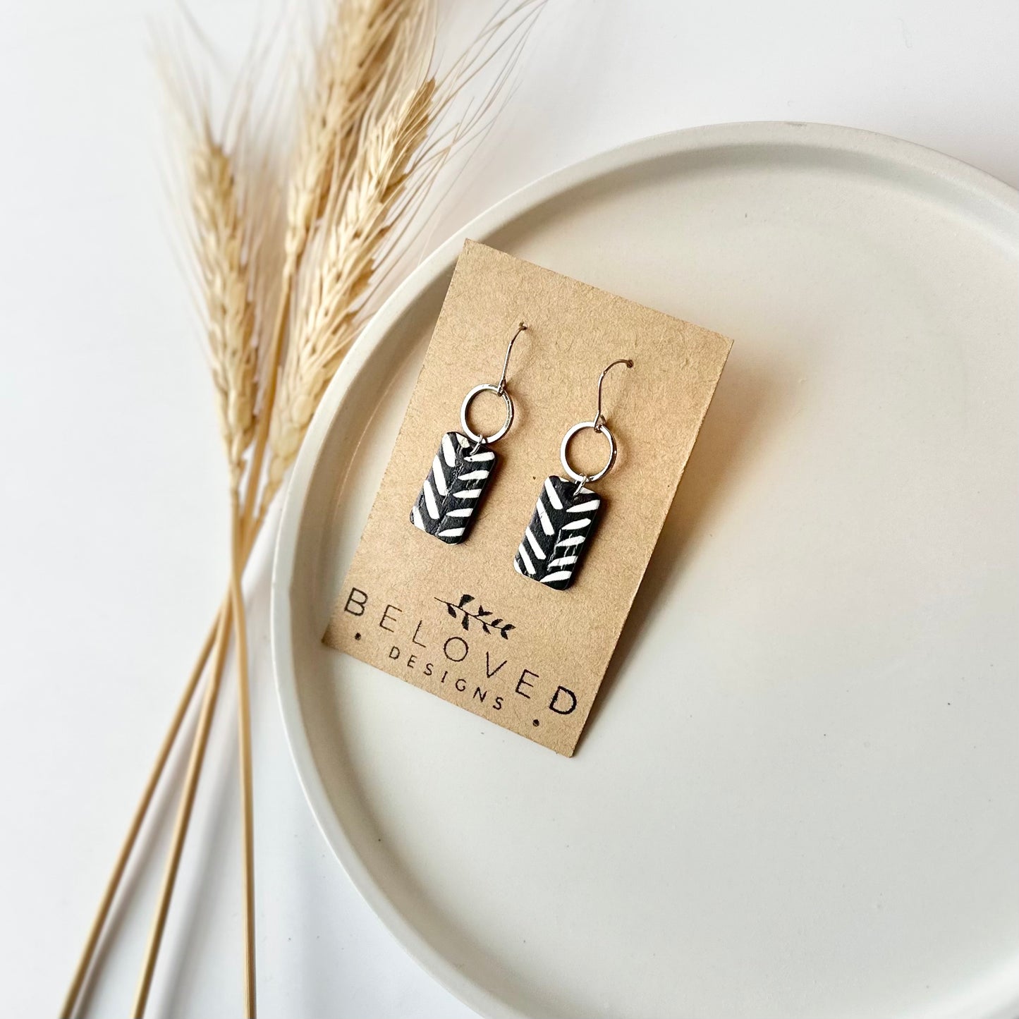 Black and White Chevron Cork Leather + Hoop Earrings