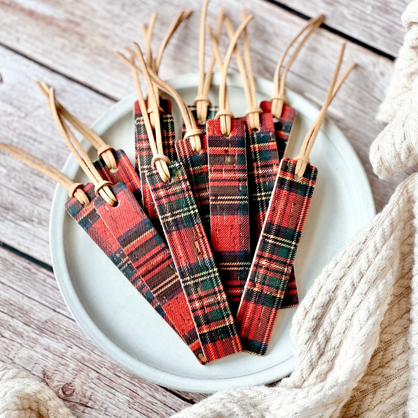 Leather Bookmark - Holiday Plaids