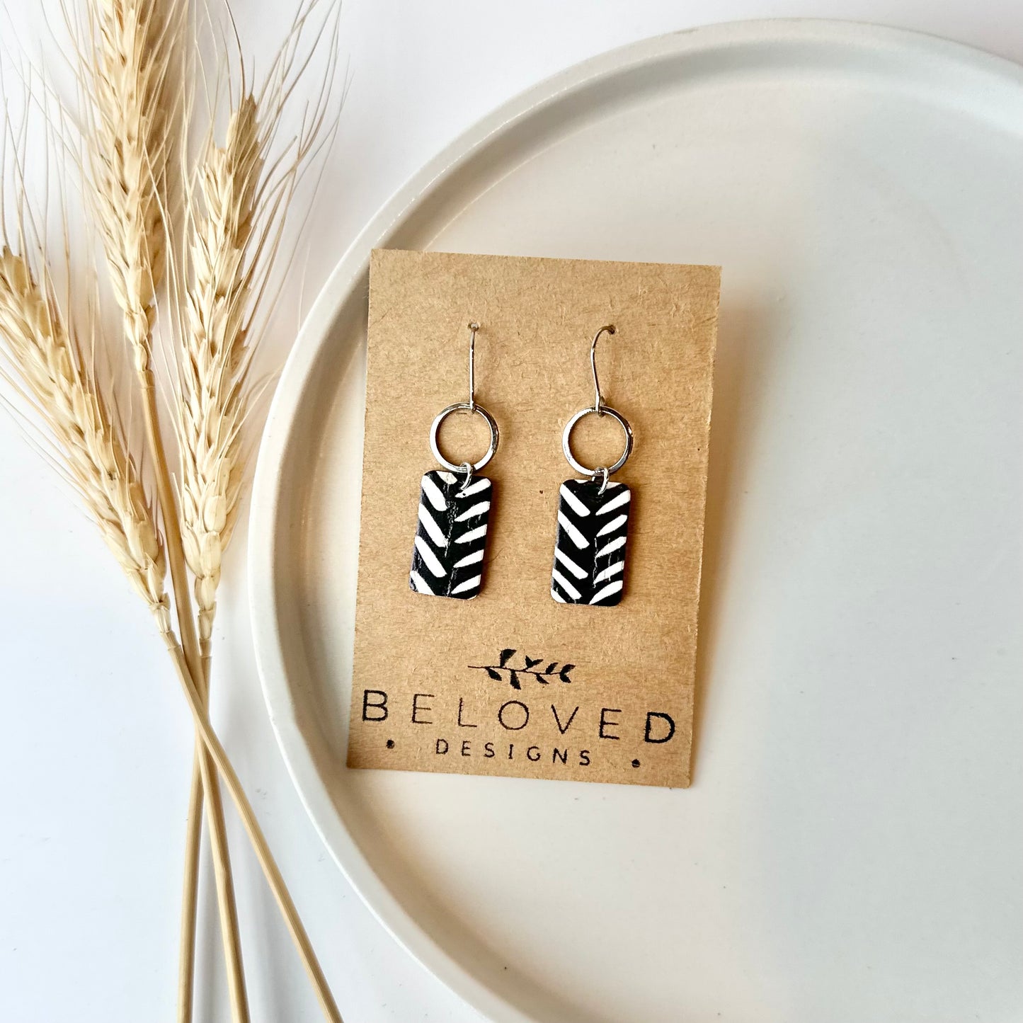 Black and White Chevron Cork Leather + Hoop Earrings