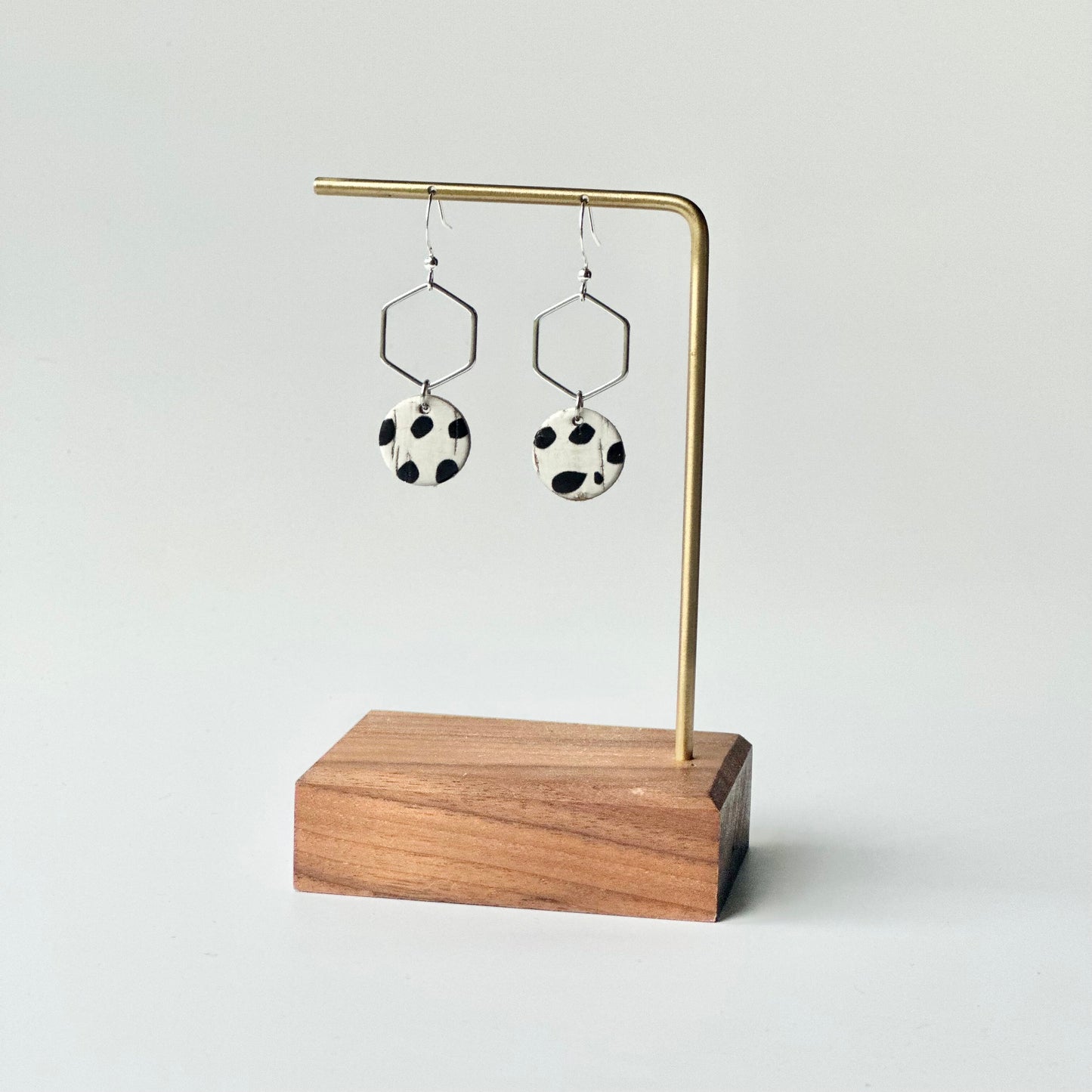 Dalmatian Cork Leather + Hexagon Earrings