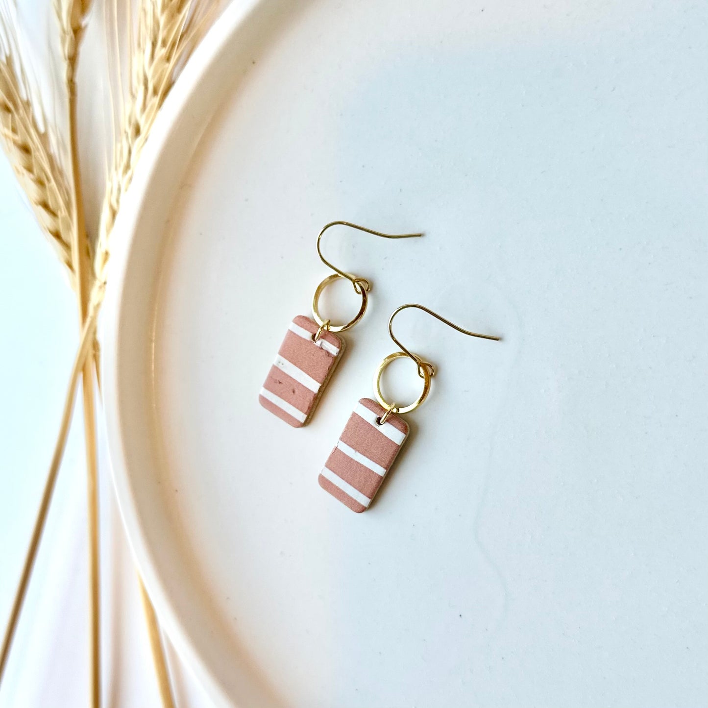 Terracotta Stripes Cork Leather + Hoop Earrings