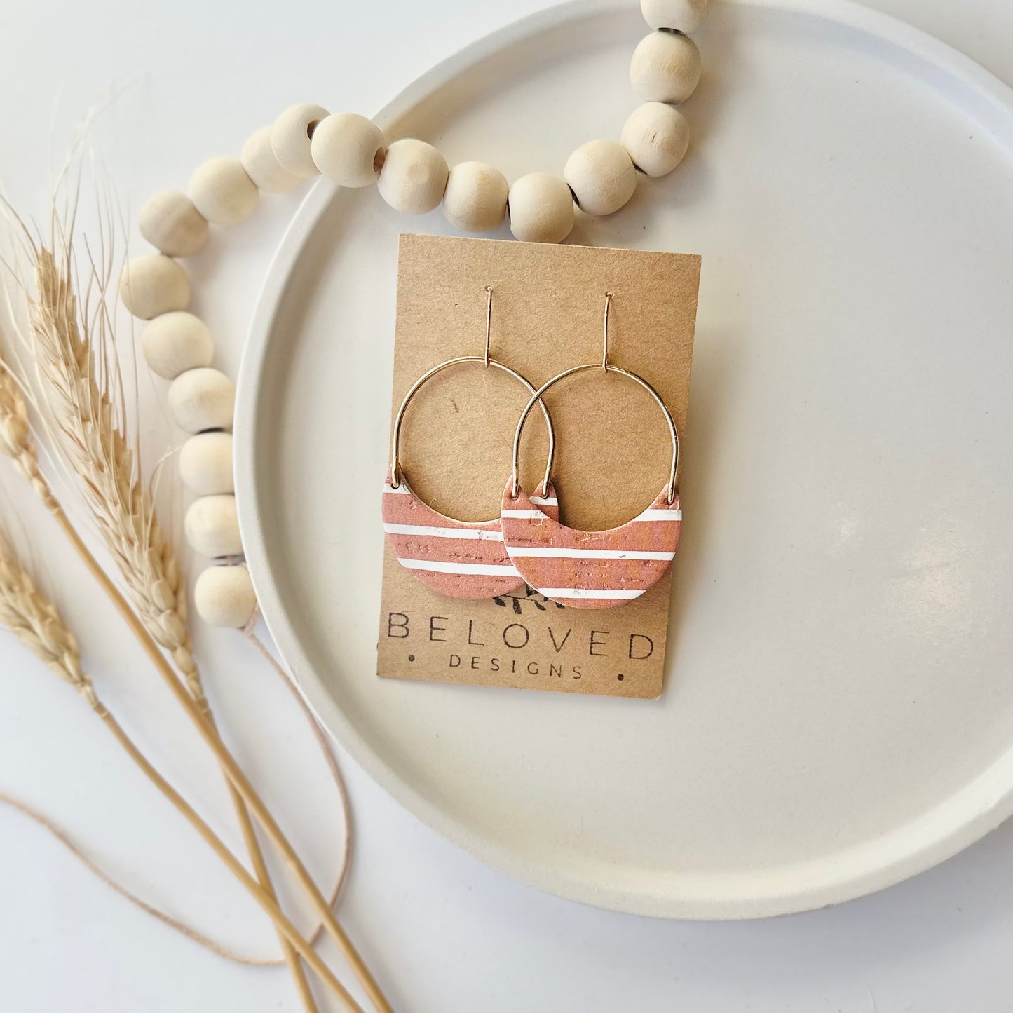 Terracotta Stripe Cork Leather + Arch Earrings