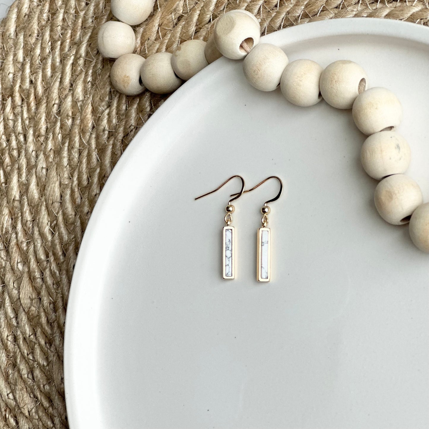 Gold Howlite Bar Earrings