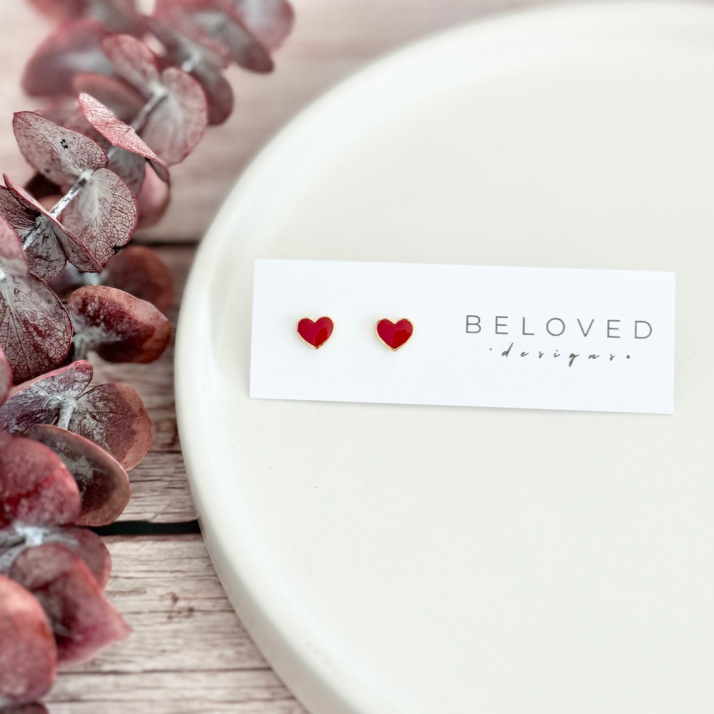 Enamel Heart Stud Earrings