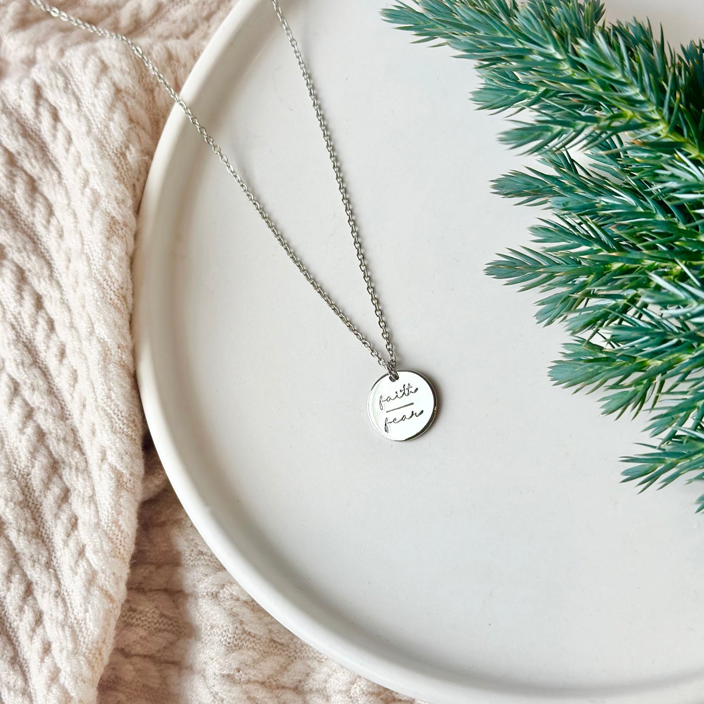 Faith Over Fear Necklace - Rhodium Plated