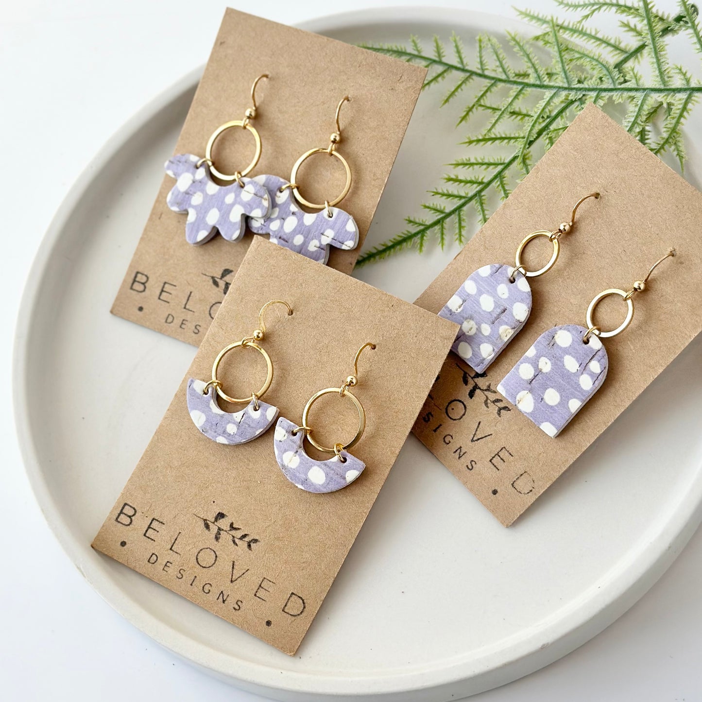 Lilac Dots Cork Leather Earrings