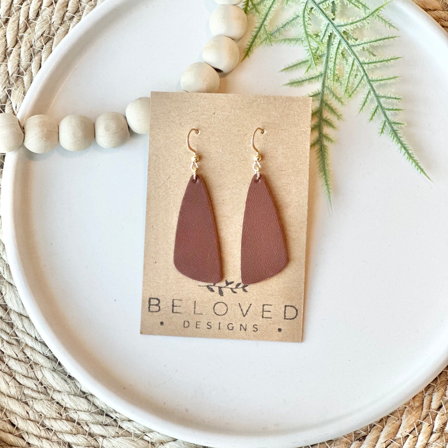 Nutmeg Leather Drop Leaf Earrings