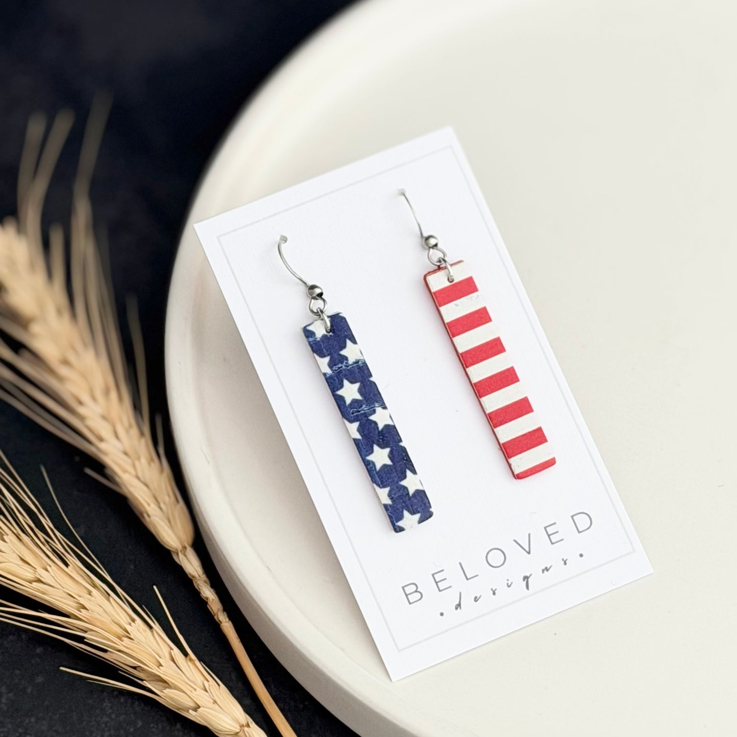 Cork Leather Bar Earrings | Stars + Stripes