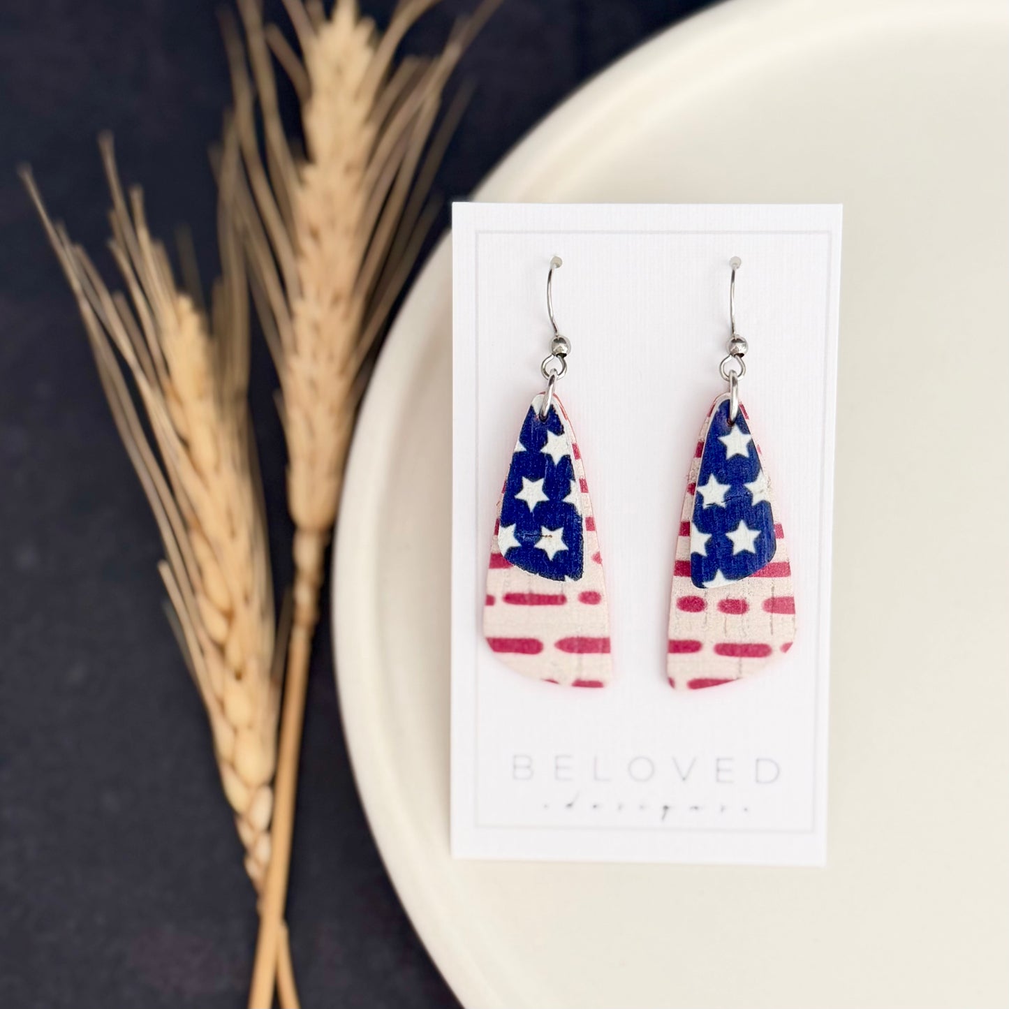 Cork Leather Double Drop Leaf Earrings | Stars + Dotted Stripes