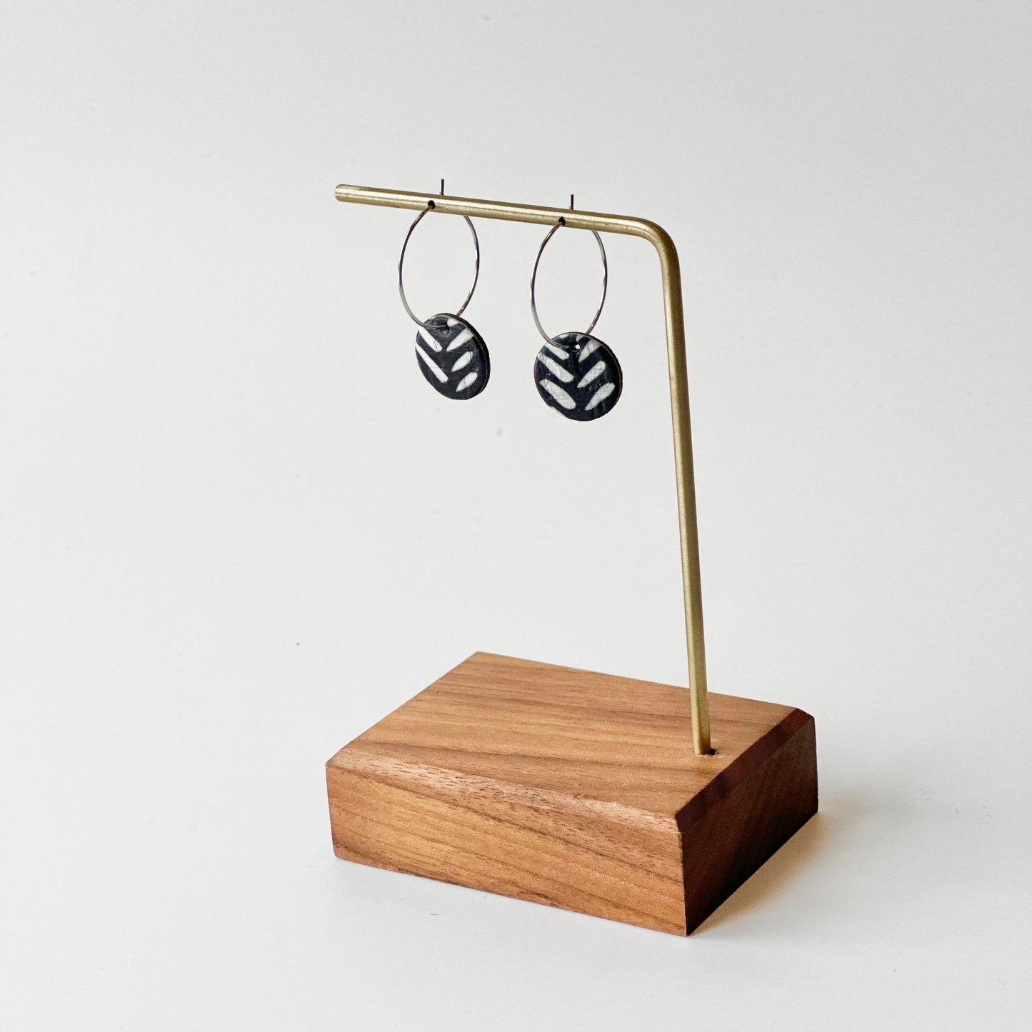 Black and White Chevron Cork Leather Circle + Hoop Earrings