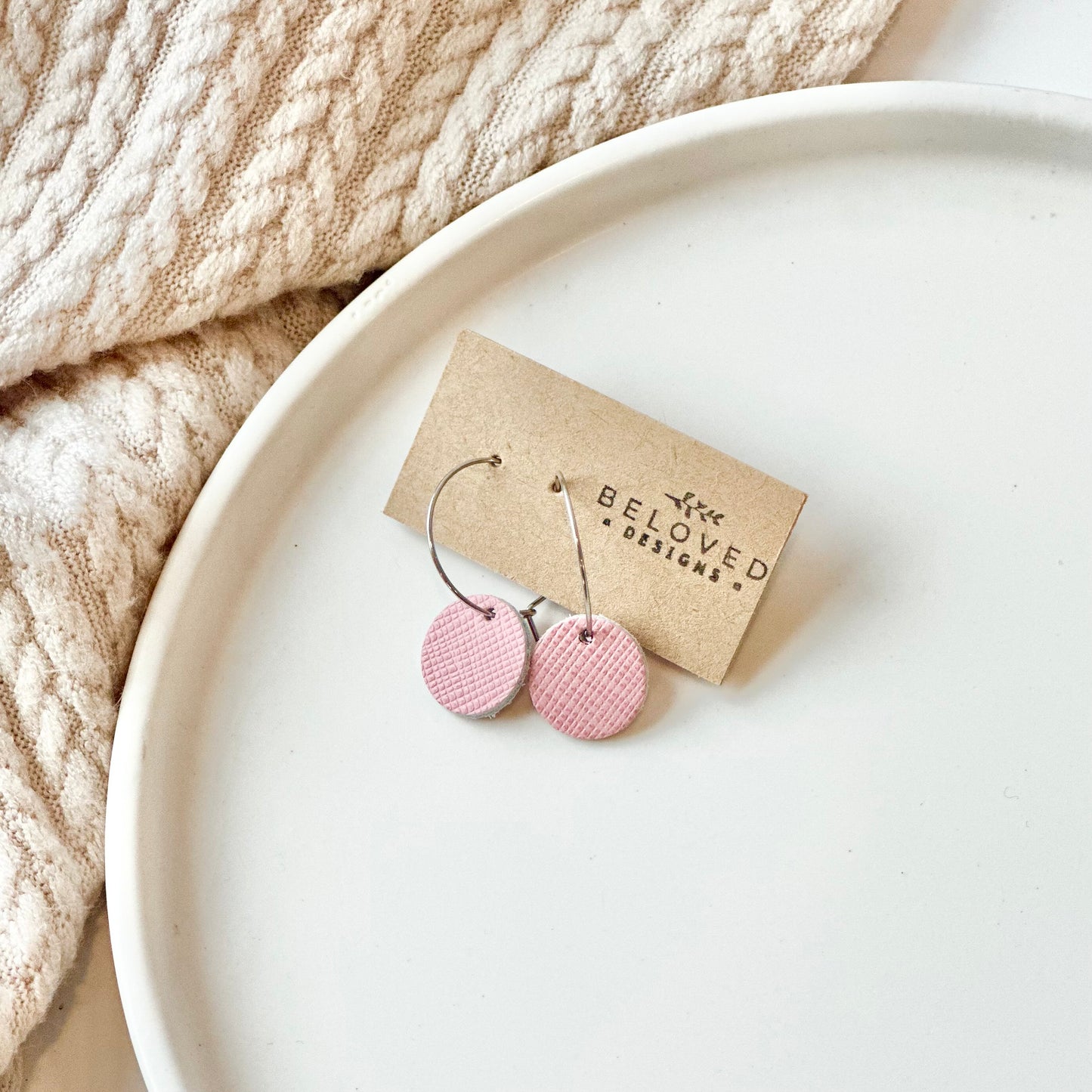 Leather Circle + Hoop Earrings - B + W Stripes