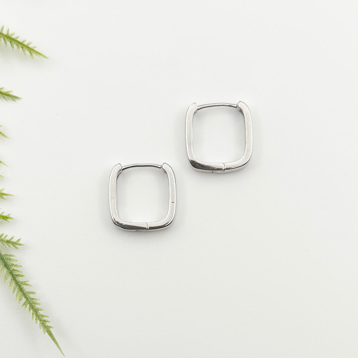 Square Huggies | Rhodium