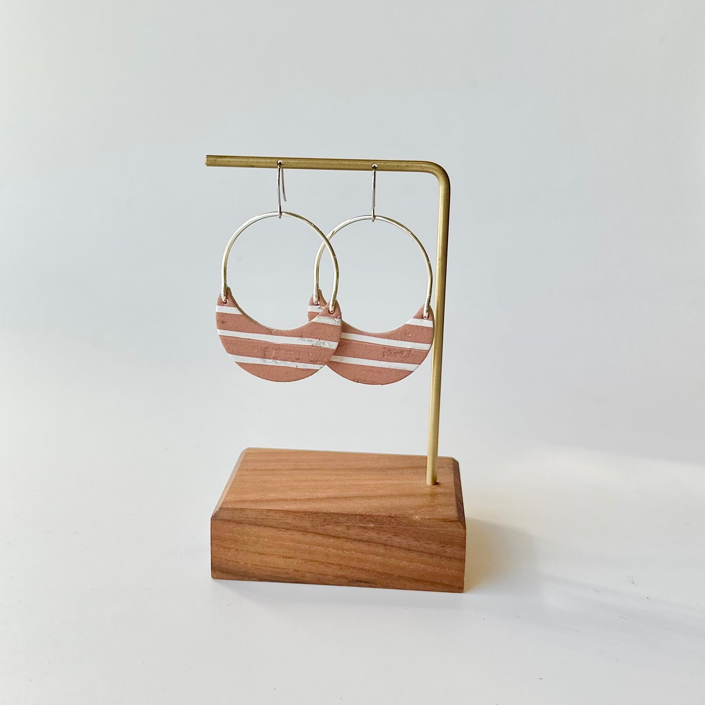 Terracotta Stripe Cork Leather + Arch Earrings