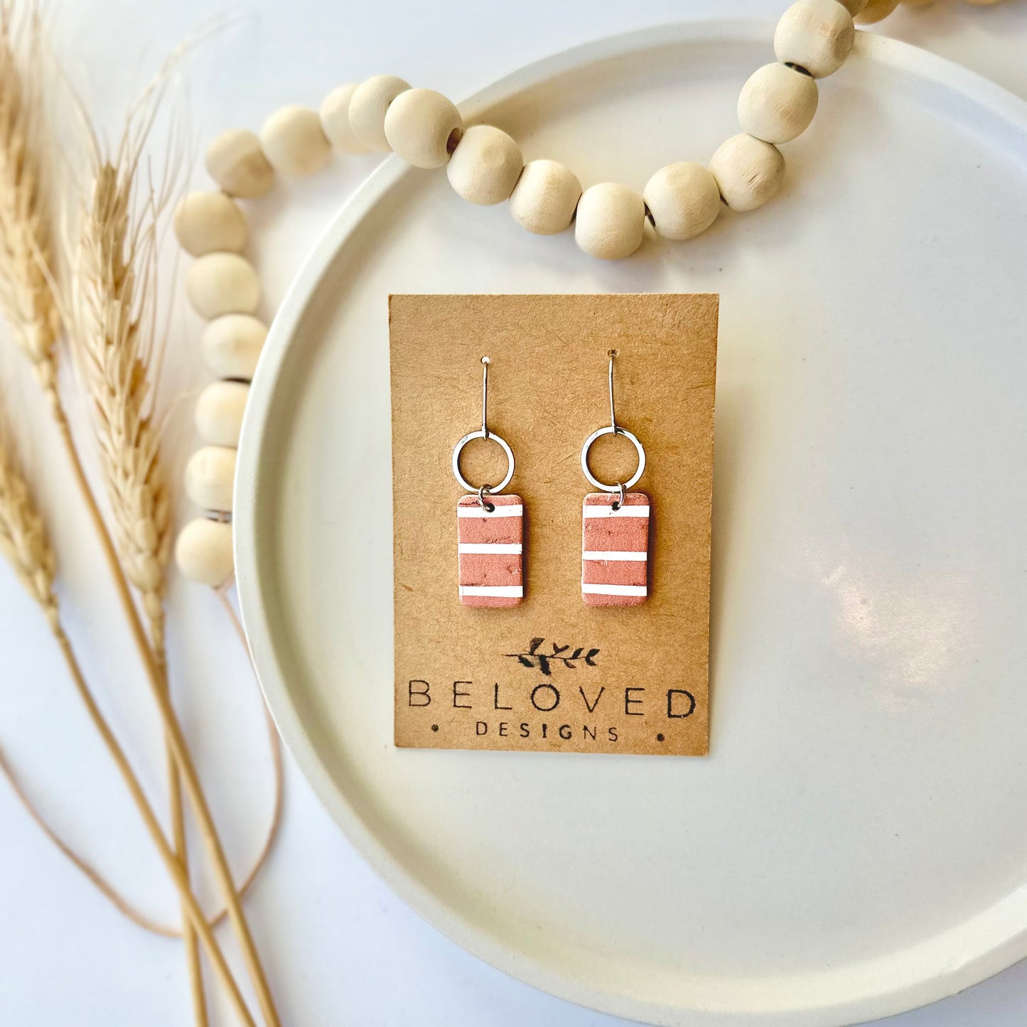 Terracotta Stripes Cork Leather + Hoop Earrings