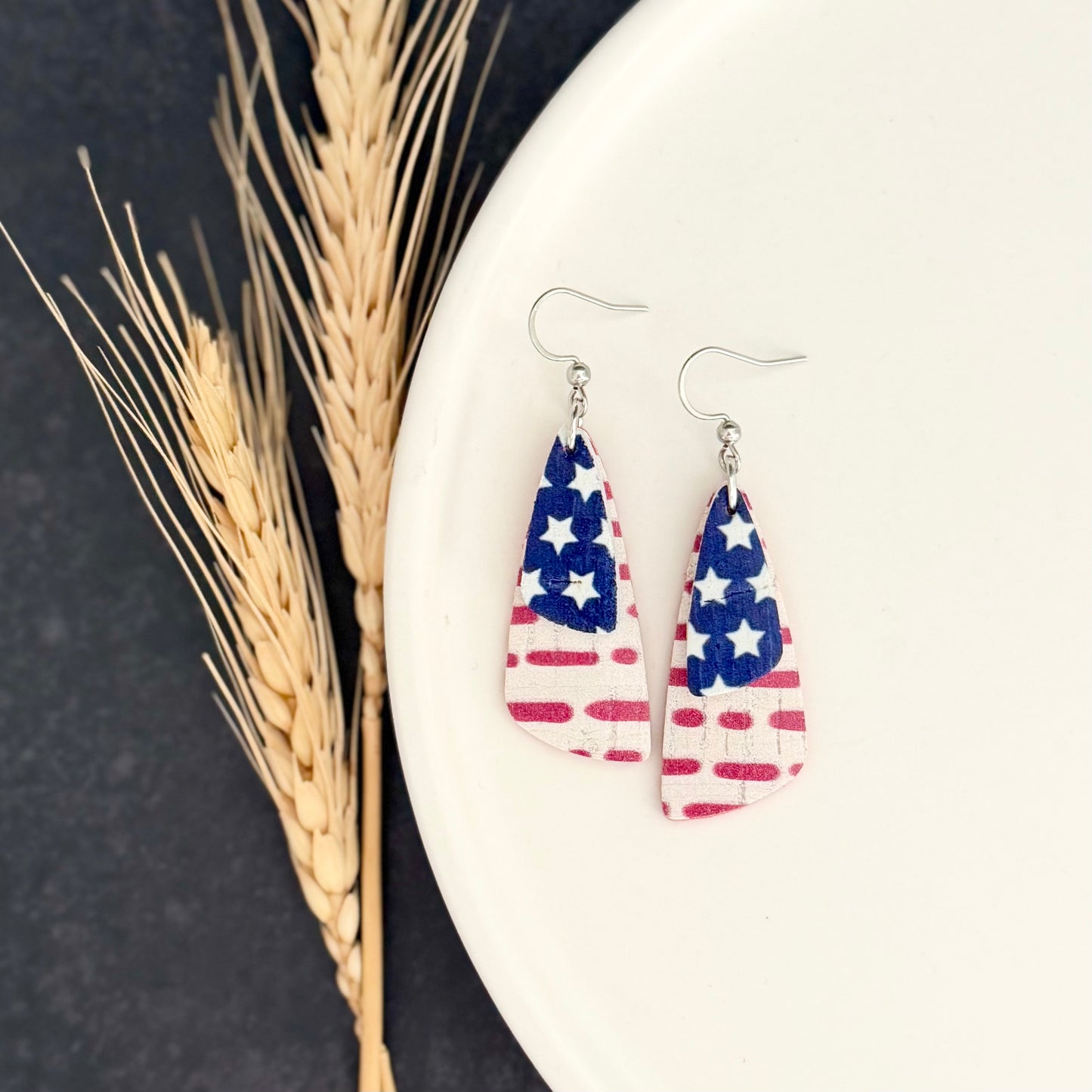 Cork Leather Double Drop Leaf Earrings | Stars + Dotted Stripes