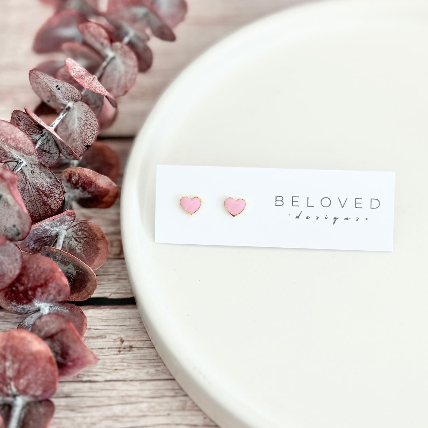 Enamel Heart Stud Earrings